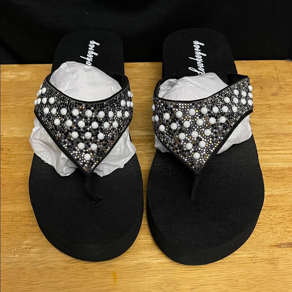 Lowkeyray Elegant Black Beaded Women's Sandals